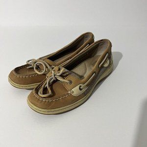 Sperry Top Sider Boat Shoes Women’s 8M Tan Linen Laguna leather Casual